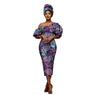 African Heritage Dress – Slim Fit Dashiki Gown with Puff Sleeves and Headwrap - Free Delivery Worldwide only at Flexi Africa