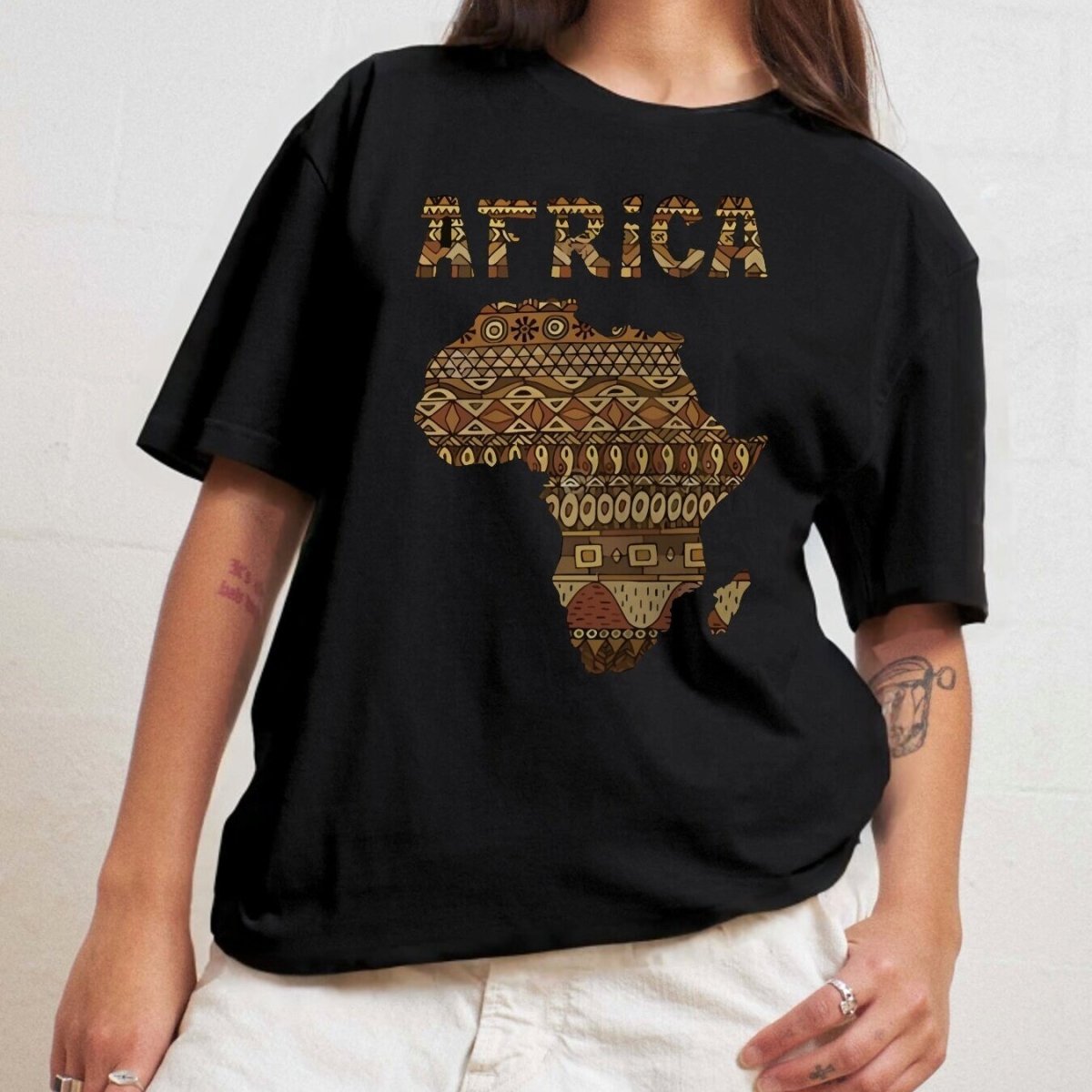 100% Cotton Women's Casual Short Sleeve Top with Africa Map Graphic Print - Round Neck, Comfortable Fit, Classic Design, and Traditional African Patterns - Free Delivery Worldwide only at Flexi Africa