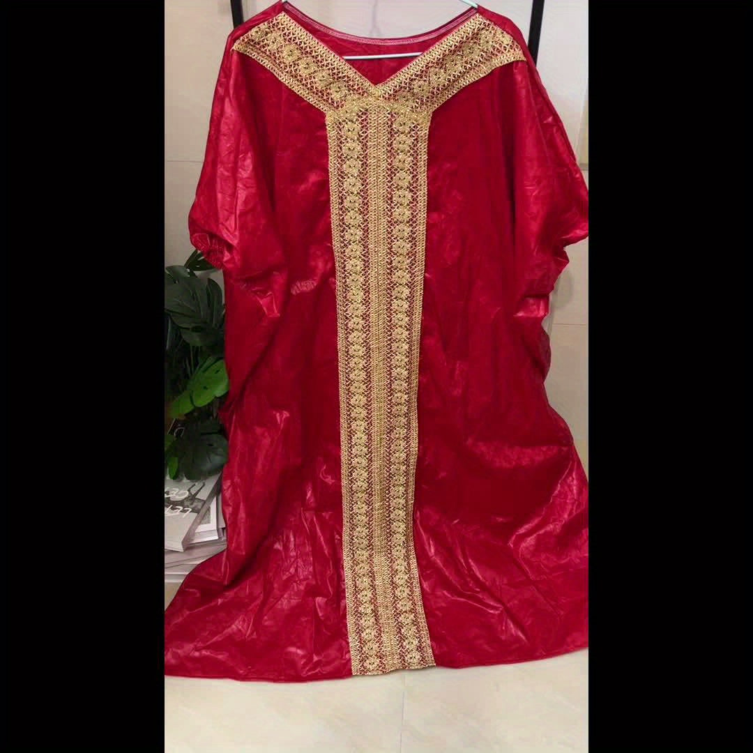 Nigerian Ankara Wedding Dress – Red Embroidery Bazin Riche Robe for African Women