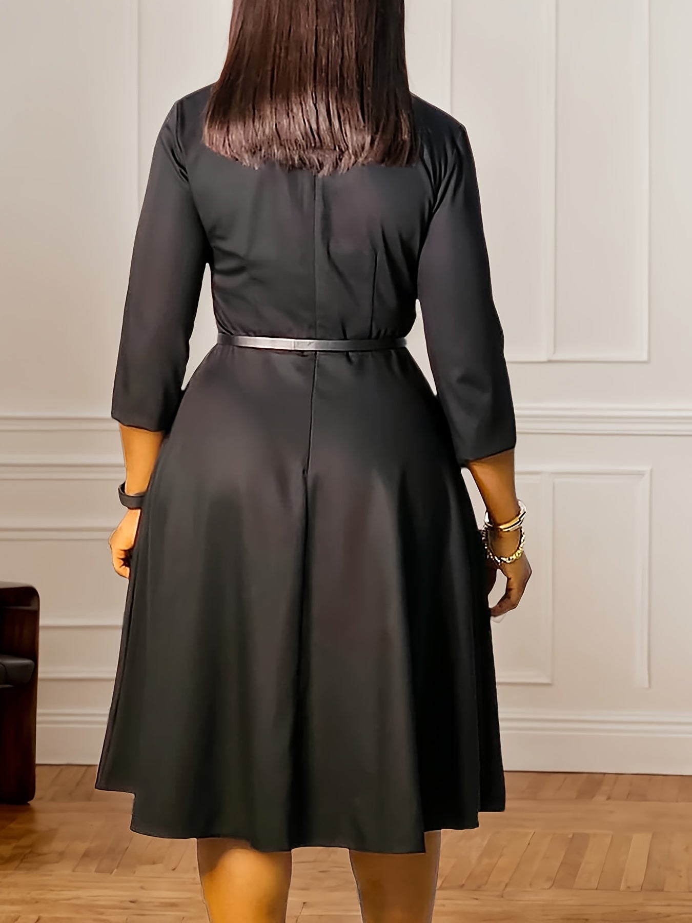 Elegant African Style Dress – V-Neck High Waist Skirt with Matching Belt for Seasonal Wear