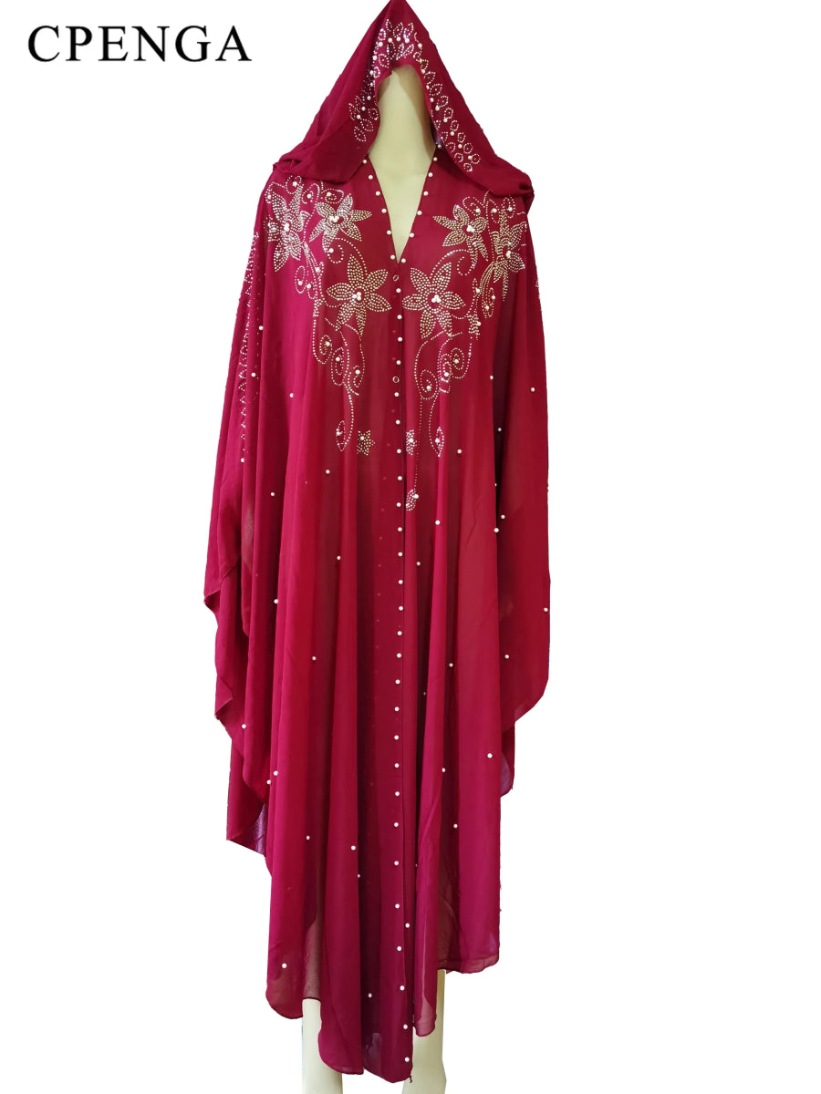 2022 New Muslim Robes Ladies Abaya African Dresses for Women Summer Chiffon Pearl Long Maxi Dress Traditional Clothing Plus Size - Free Delivery Worldwide only at Flexi Africa