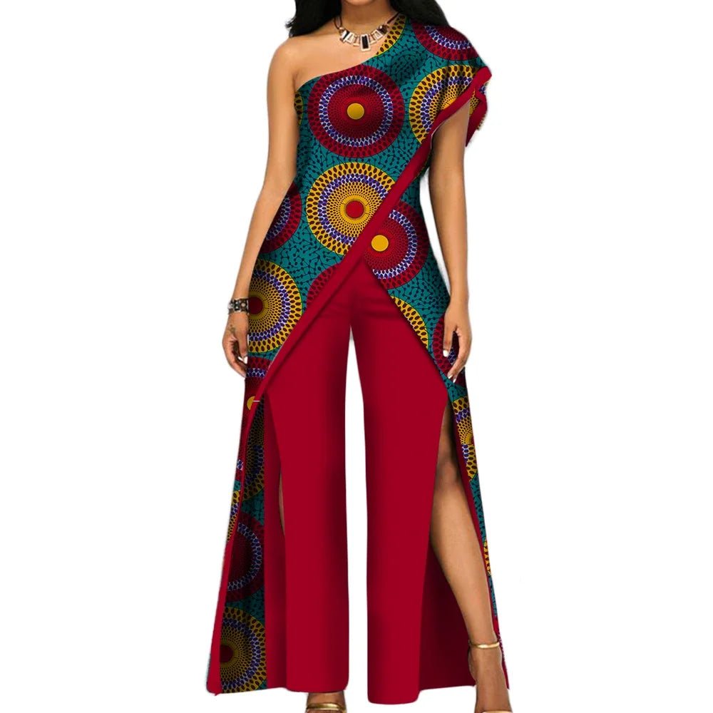2PC African Women’s Ankara Pant Set – Stylish Off - Shoulder Top and Trousers - Free Delivery Worldwide only at Flexi Africa