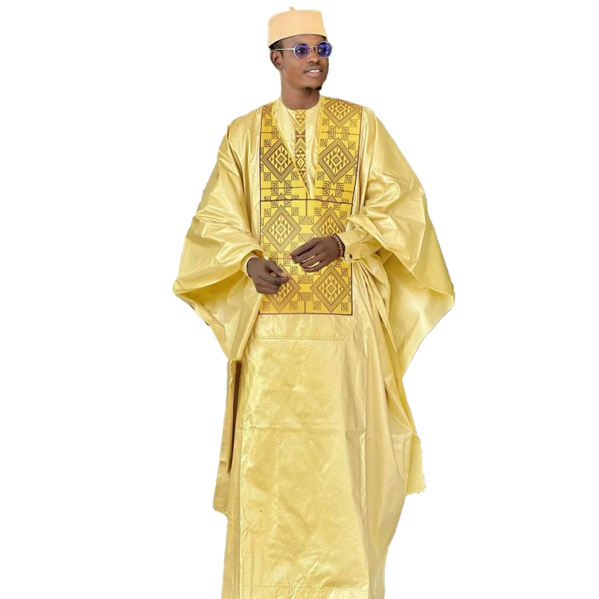 3PC African Clothing for Men: Traditional Bazin Riche Embroidery - Free Delivery Worldwide only at Flexi Africa