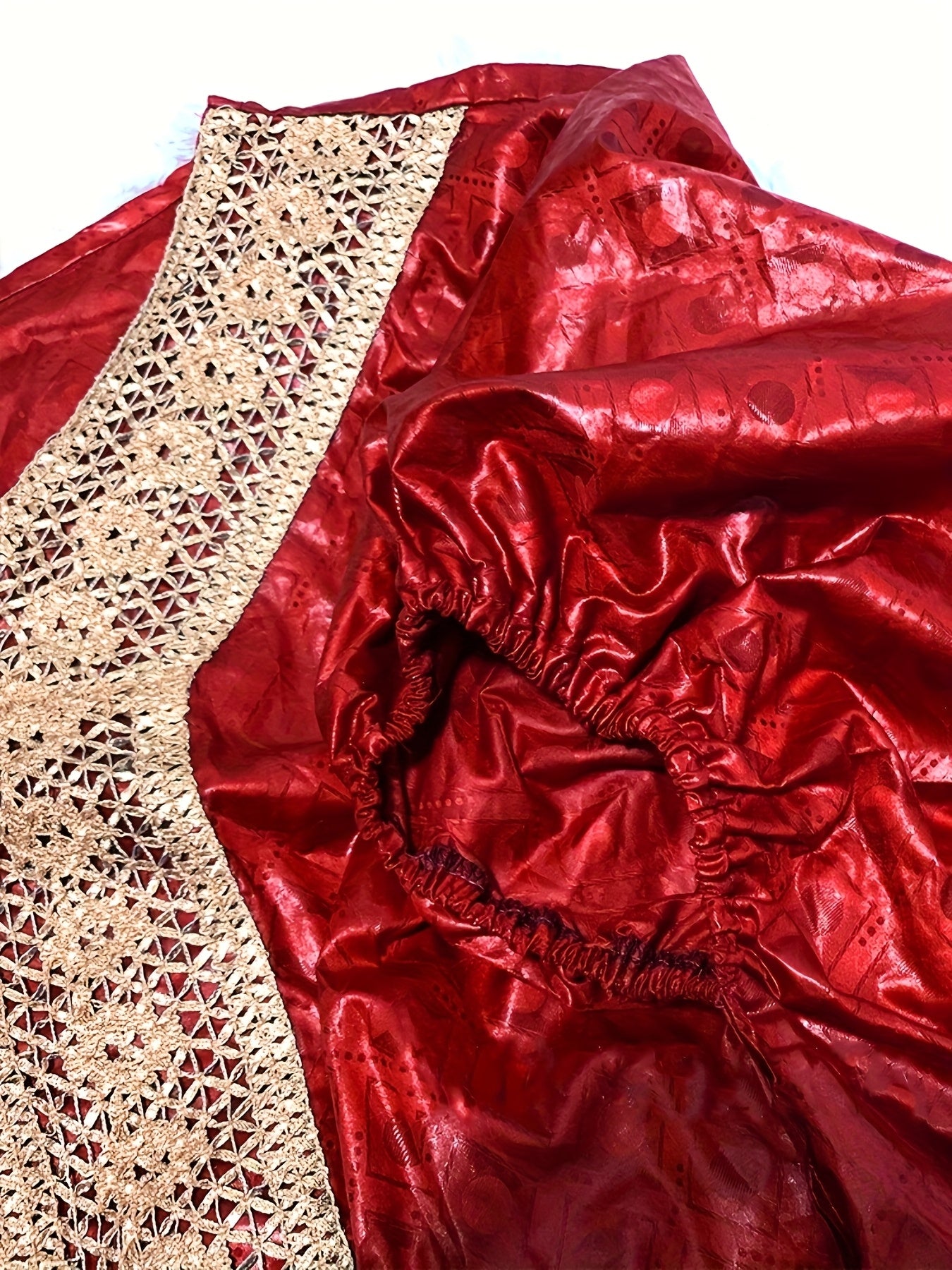 Nigerian Ankara Wedding Dress – Red Embroidery Bazin Riche Robe for African Women
