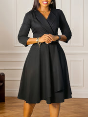 Elegant African Style Dress – V-Neck High Waist Skirt with Matching Belt for Seasonal Wear