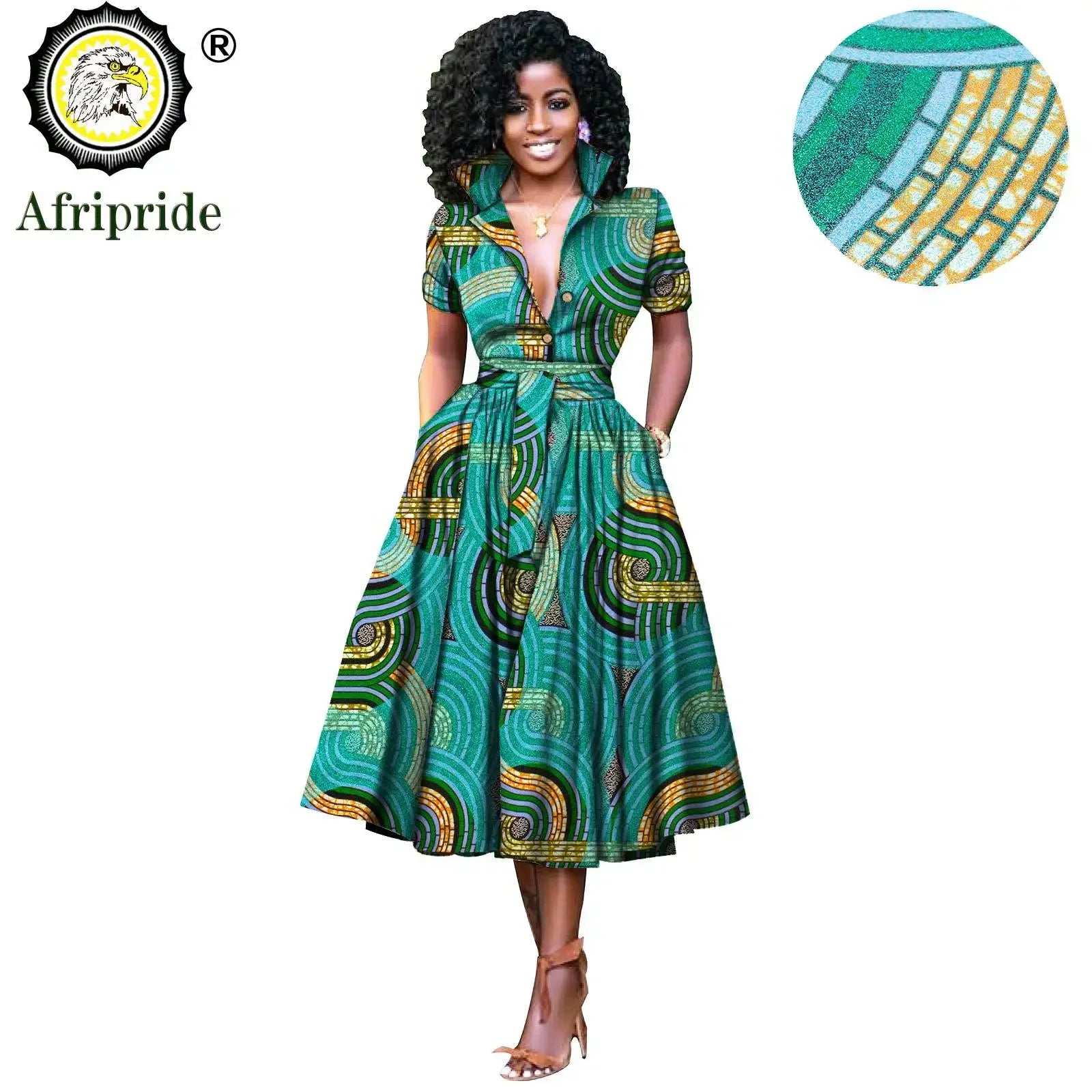 African Women’s Dress – Elegant V-Neck Short Sleeve High-Waist Formal Dress
