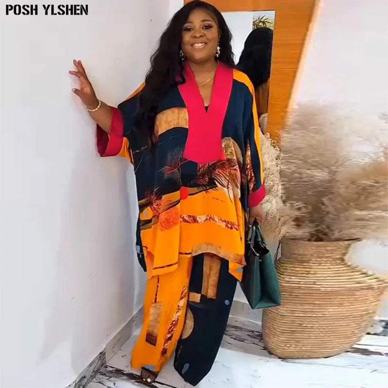 2PC Set – Ankara Dashiki Print Top and Pants, Elegant Fashion Outfit