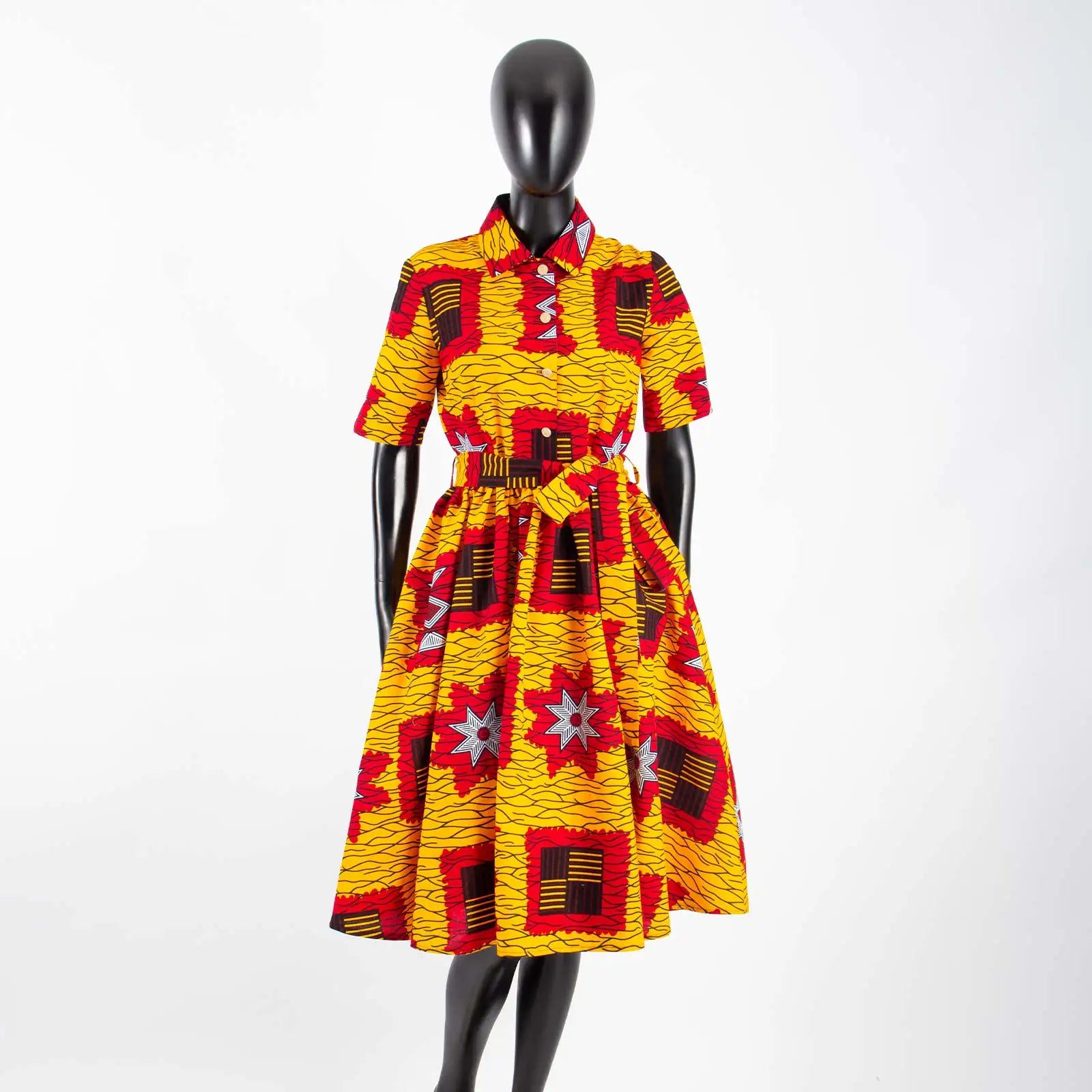 African Women’s Dress – Elegant V-Neck Short Sleeve High-Waist Formal Dress