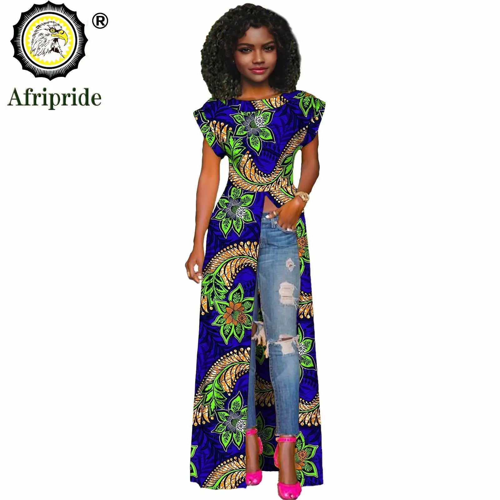 African Women's Long Trench Coat – Short Sleeve Bazin Riche Overcoat