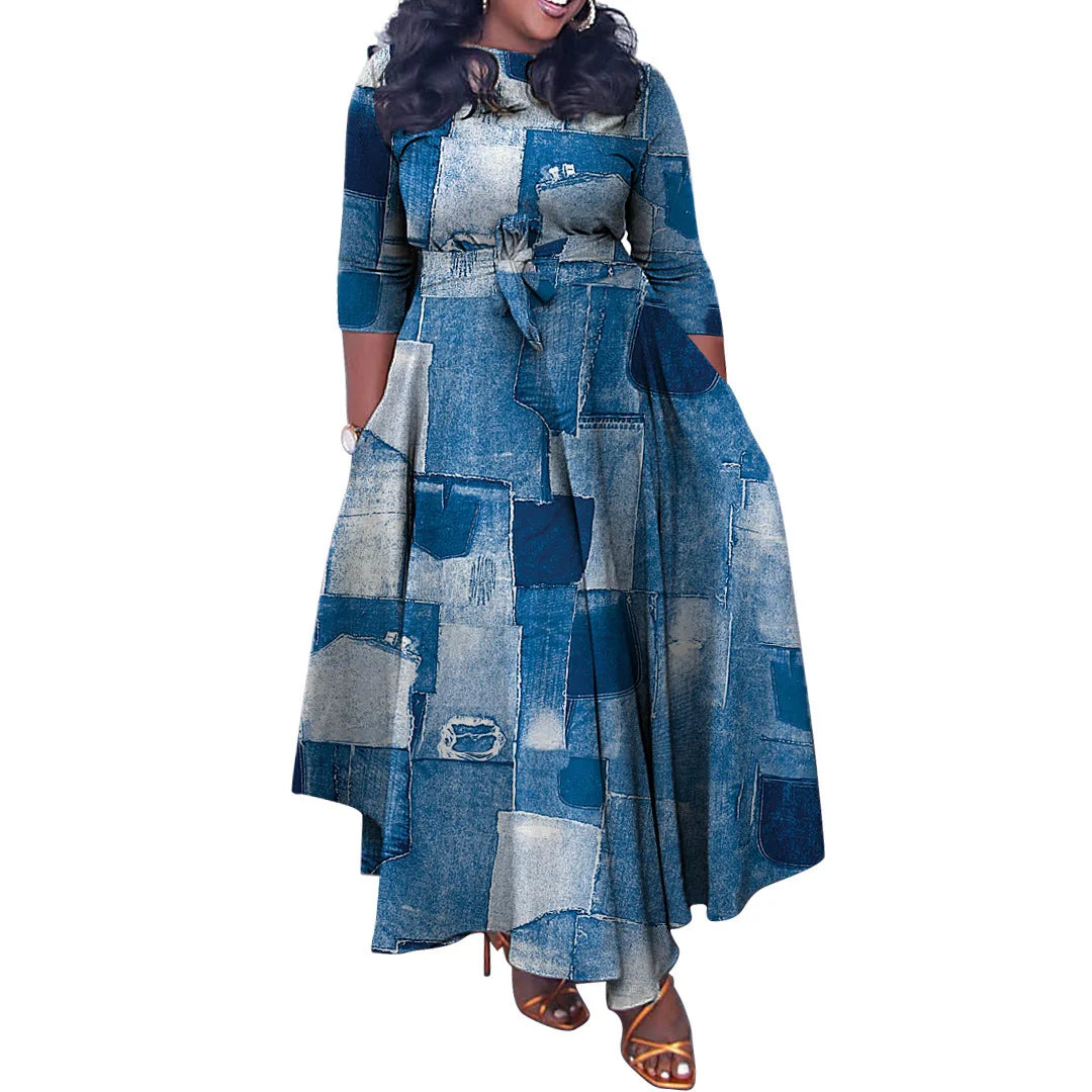 Plus Size African Maxi Dress for Women – Dashiki Abaya Style with Ankara Print | Elegant Polyester Femme African Clothing