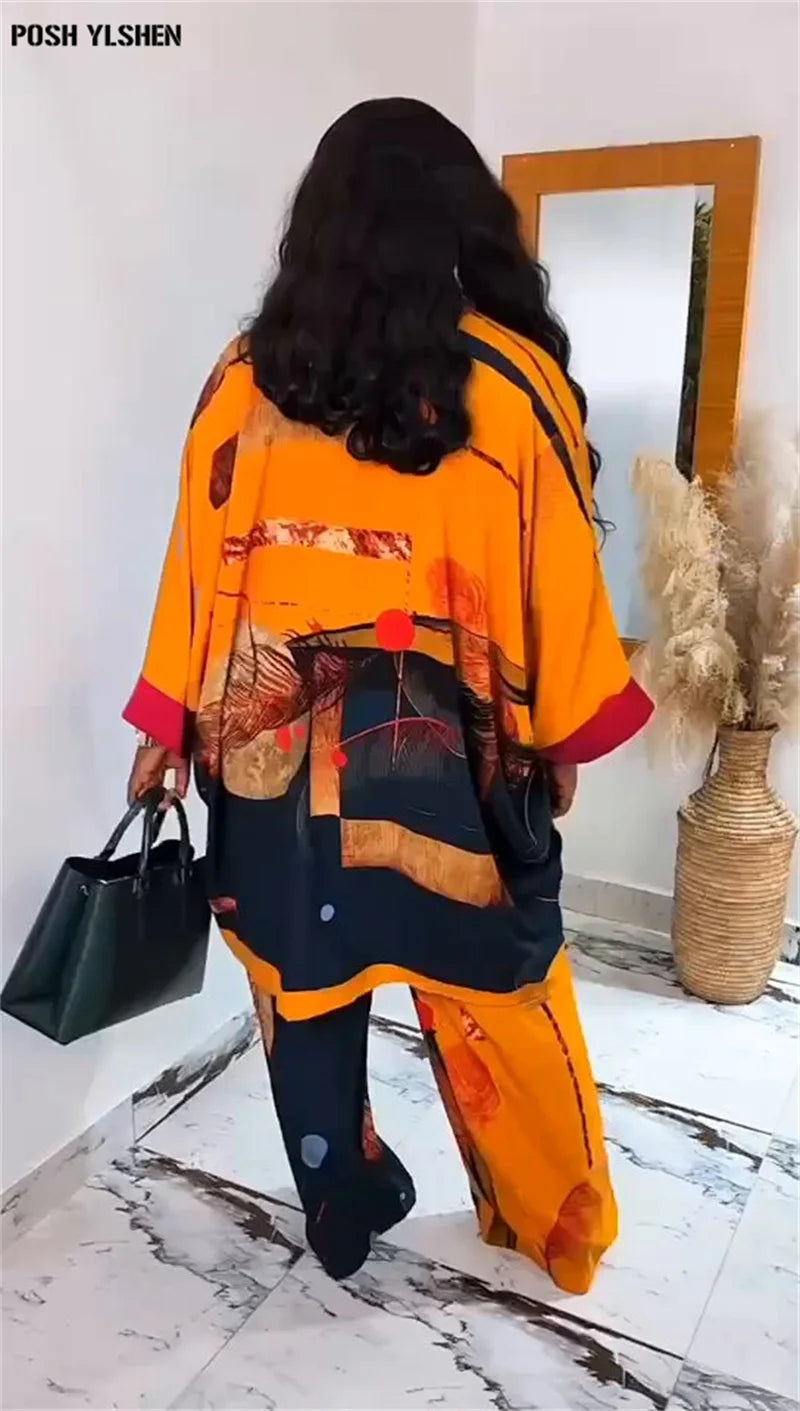 2PC Set – Ankara Dashiki Print Top and Pants, Elegant Fashion Outfit