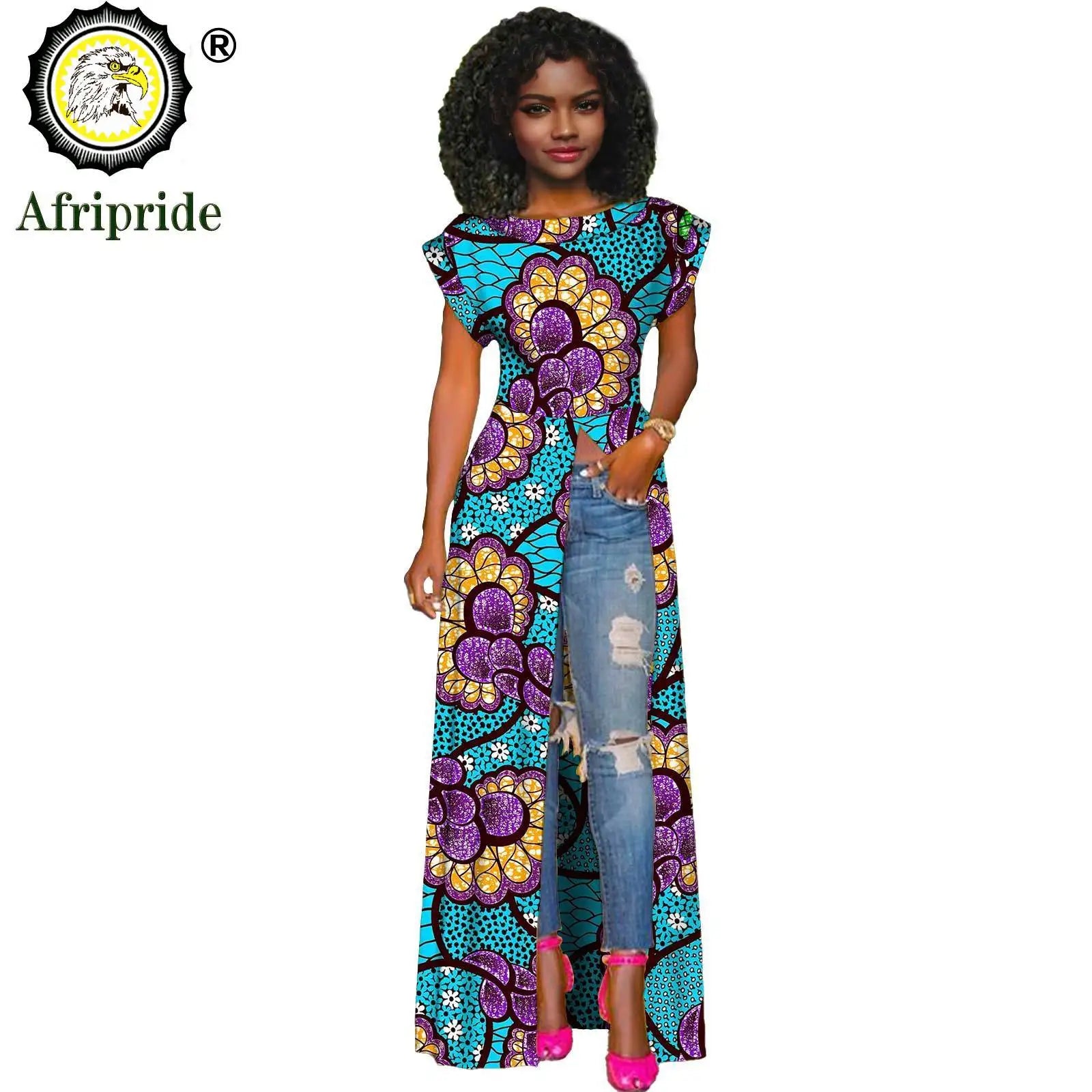 African Women's Long Trench Coat – Short Sleeve Bazin Riche Overcoat