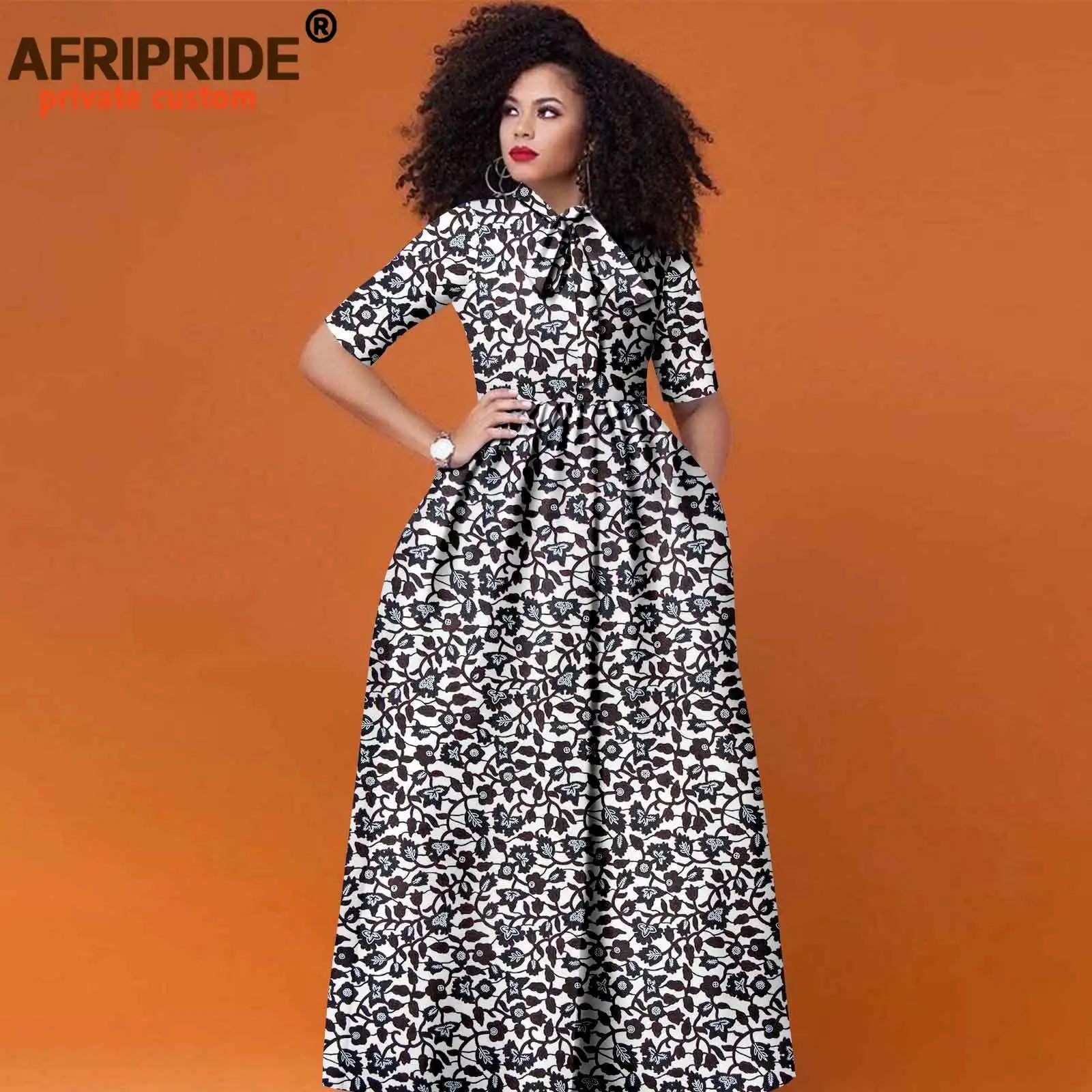 Women’s African Print Maxi Dress – Traditional High Waist Ankara Half Sleeve Attire