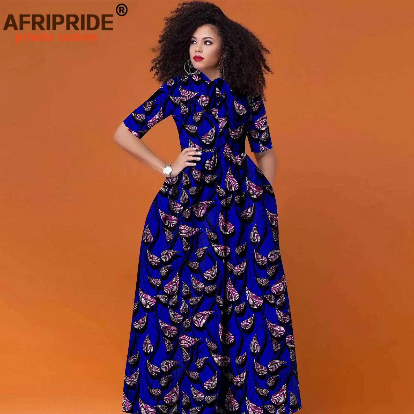 Women’s African Print Maxi Dress – Traditional High Waist Ankara Half Sleeve Attire
