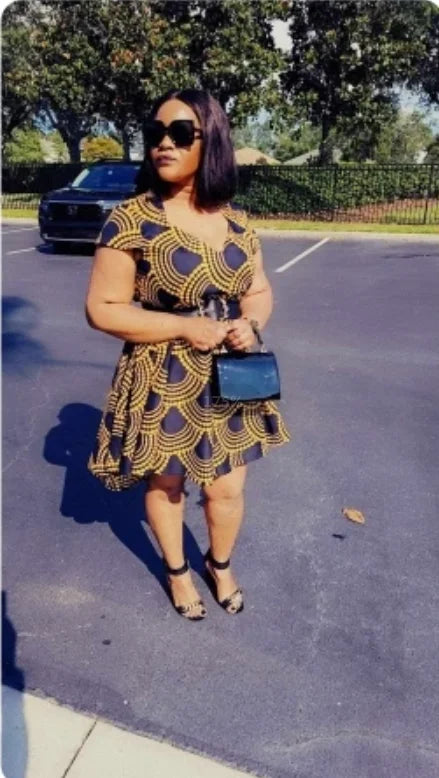 African Women’s Summer Dress – Short Sleeve Ankara Dashiki Print Ball Gown