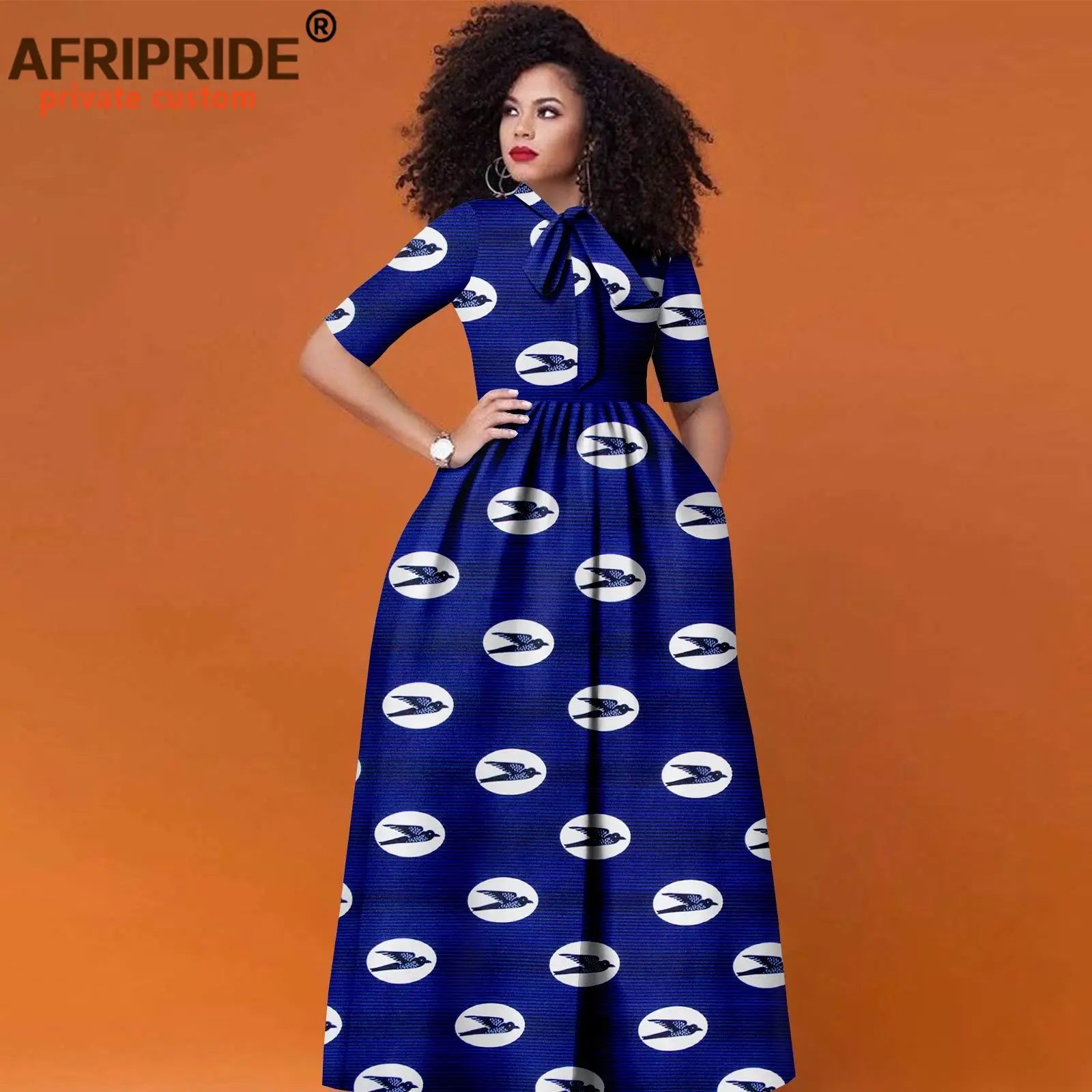 Women’s African Print Maxi Dress – Traditional High Waist Ankara Half Sleeve Attire