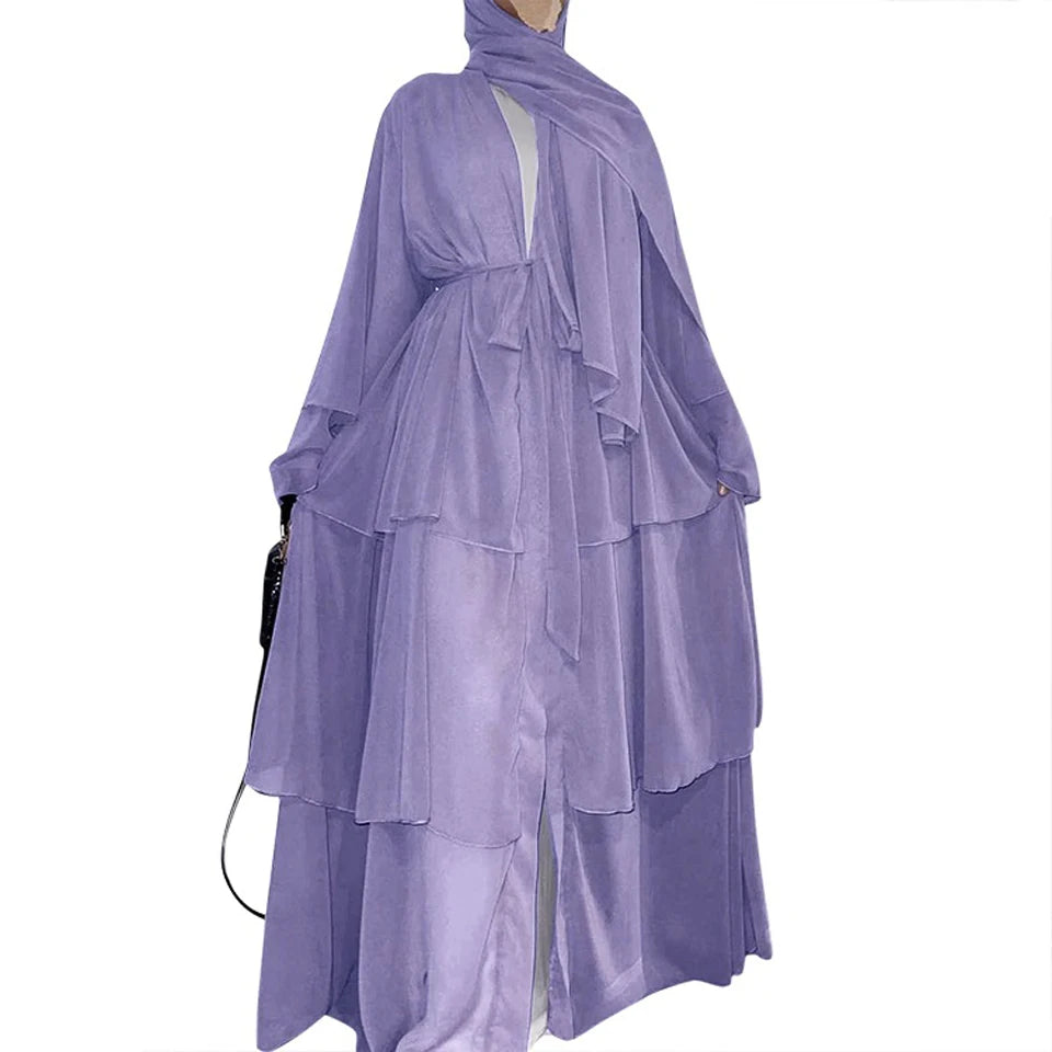 Luxury Chiffon Open Abaya Layered Kaftan for Women – Elegant Robe and Fashionable Caftan Dress - Free Delivery Worldwide only at Flexi Africa