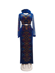 Velvet African Dresses for Women: Summer Fashion Long Sleeve O - Neck Maxi Dress with Matching Headtie - Free Delivery Worldwide only at Flexi Africa