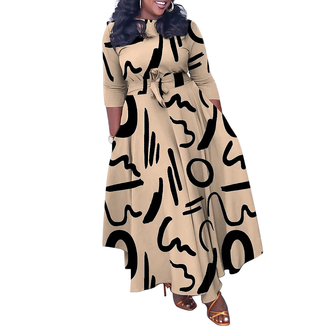 Plus Size African Maxi Dress for Women – Dashiki Abaya Style with Ankara Print | Elegant Polyester Femme African Clothing