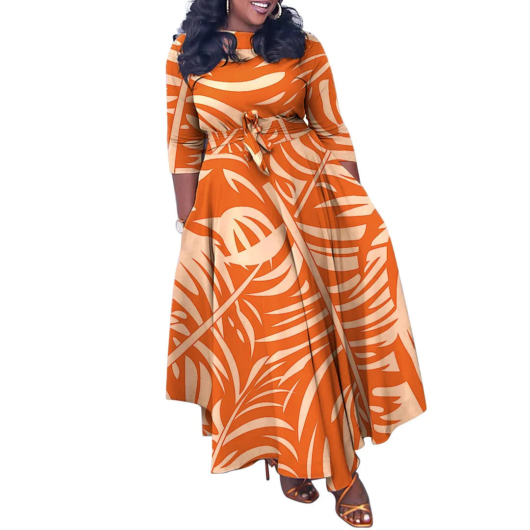 Plus Size African Maxi Dress for Women – Dashiki Abaya Style with Ankara Print | Elegant Polyester Femme African Clothing