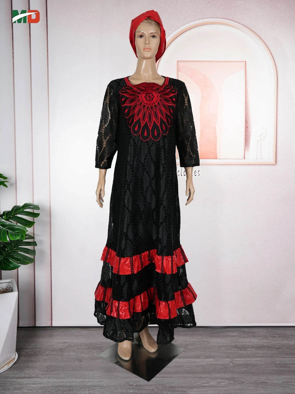 African Clothing for Women – Traditional Plus Size Floral Embroidered Dress