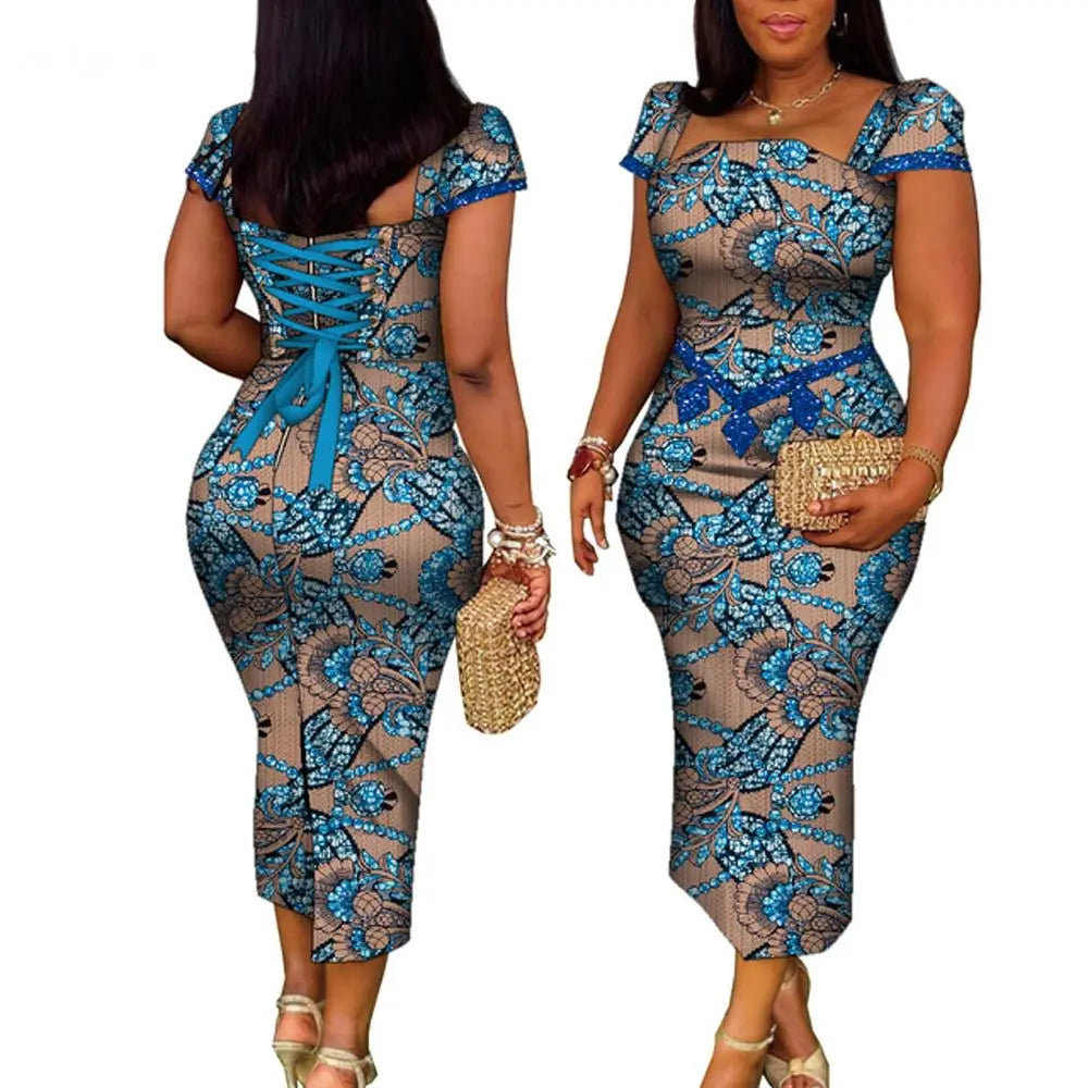 African Wax Print Summer Gown for Women – Elegant Ankara Bandage Dress