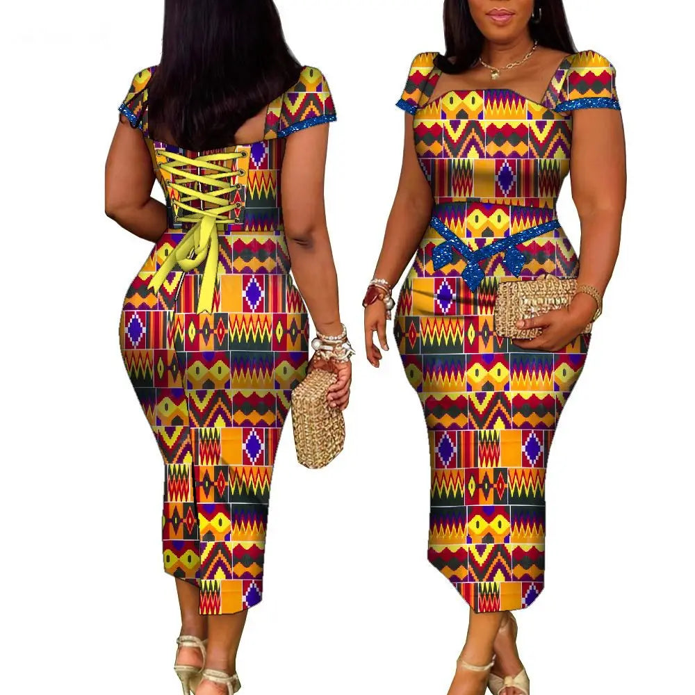 African Wax Print Summer Gown for Women – Elegant Ankara Bandage Dress