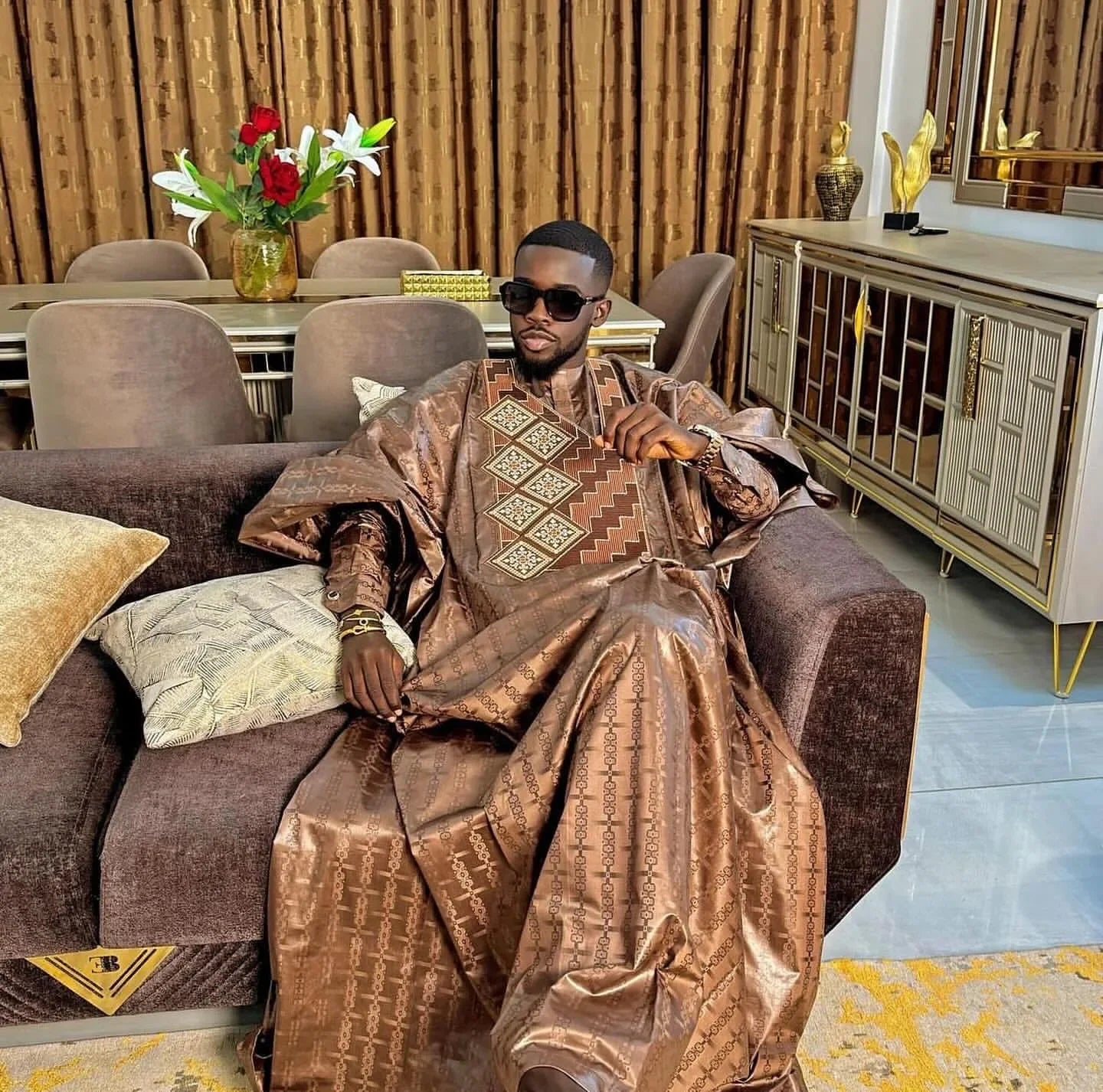 African Clothes For Man Bazin Riche Embroidery Design Top Long Sleeve