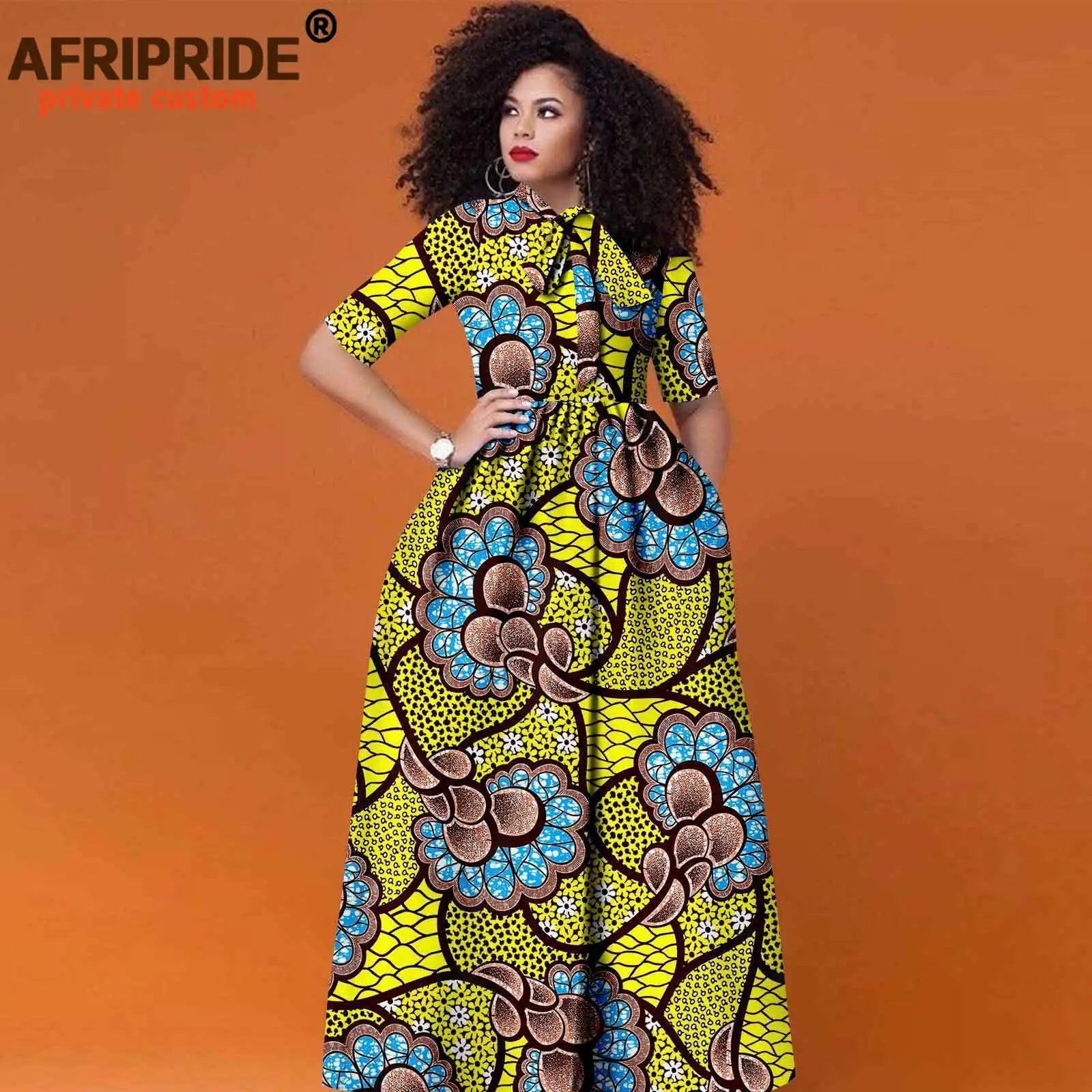 Women’s African Print Maxi Dress – Traditional High Waist Ankara Half Sleeve Attire