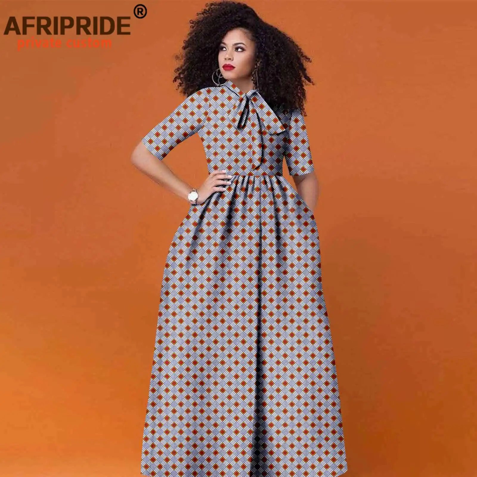 Women’s African Print Maxi Dress – Traditional High Waist Ankara Half Sleeve Attire