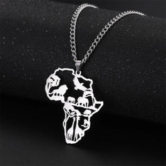 Africa Map Lion Elephant Monkey Giraffe Pendant Necklaces Stainless Steel Animal Chain Choker African Jewelry - Flexi Africa