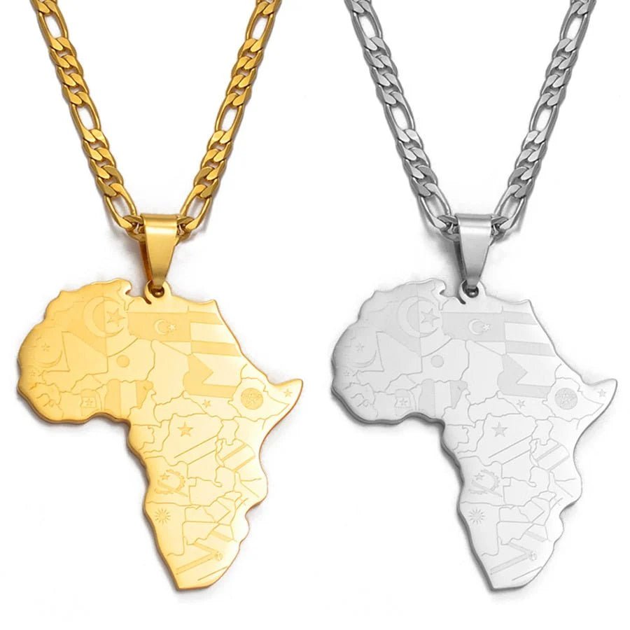 Africa Map Pendant Necklaces in Silver and Gold: Stylish Jewelry for Women and Men - Free Delivery Worldwide