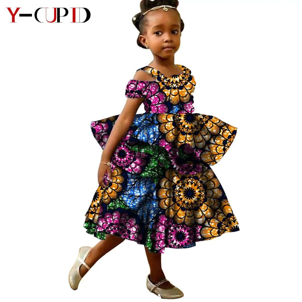 African Ankara Dress for Girls – Double - Layer Ruffles Bazin Riche Kids Party Dress - Free Delivery Worldwide only at Flexi Africa