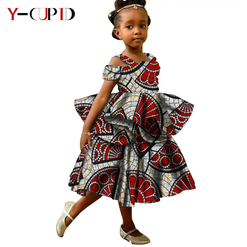 African Ankara Dress for Girls – Double - Layer Ruffles Bazin Riche Kids Party Dress - Free Delivery Worldwide only at Flexi Africa