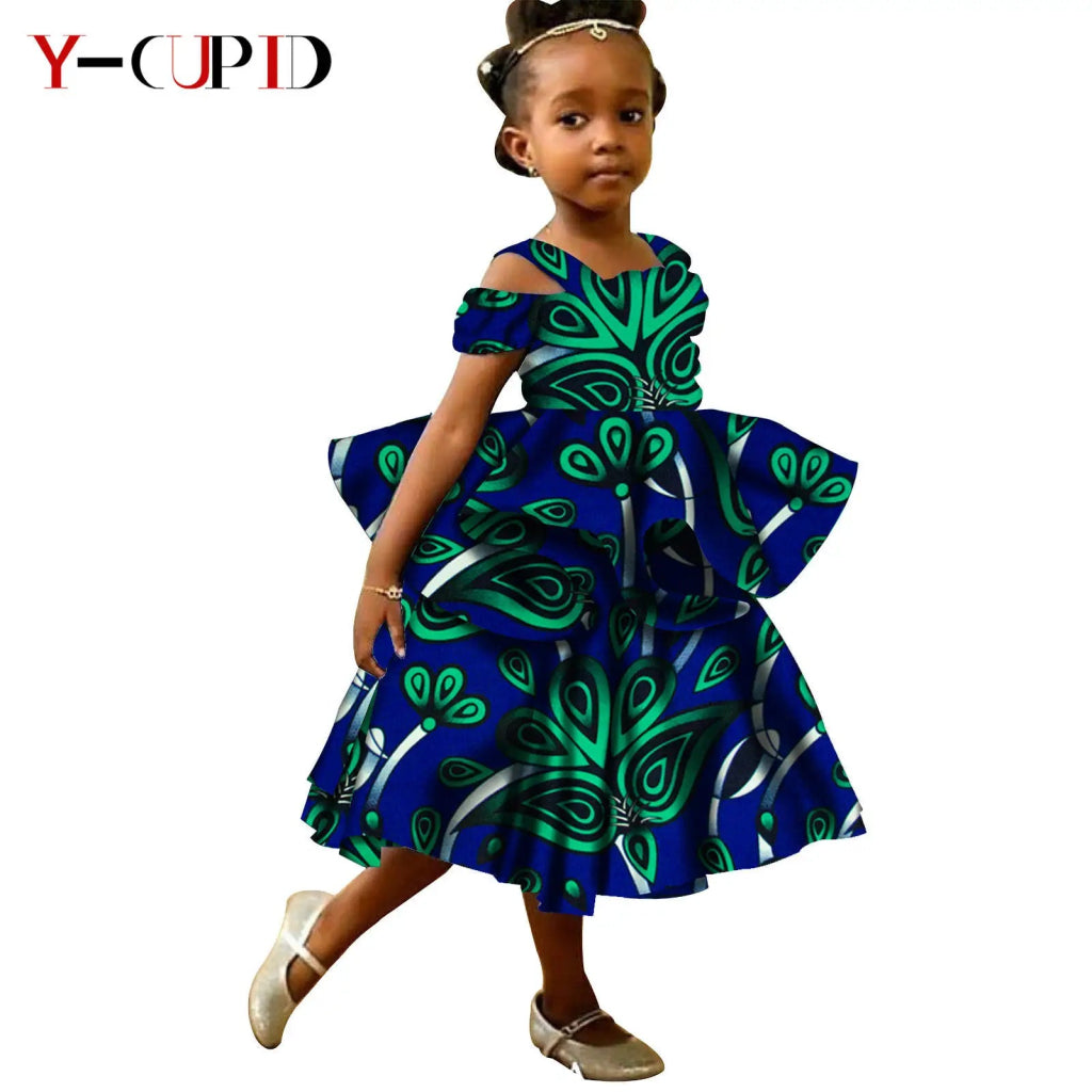 African Ankara Dress for Girls – Double - Layer Ruffles Bazin Riche Kids Party Dress - Free Delivery Worldwide only at Flexi Africa