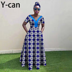 African Ankara Patchwork A - Line Dress – Women’s V - Neck Short Sleeve Party Dress with Headscarf - Free Delivery Worldwide only at Flexi Africa