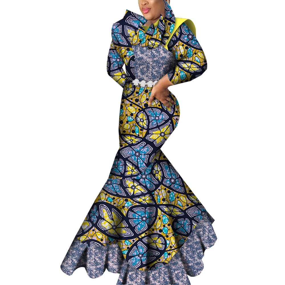 African Ankara Print Bodycon Dress for Women – Long Dashiki Evening Robe - Free Delivery Worldwide only at Flexi Africa