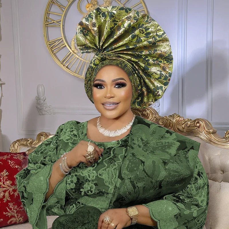African Auto Gele Headwrap – Bold Fan - Shaped Ready - Made Headtie for Women - Free Delivery Worldwide only at Flexi Africa