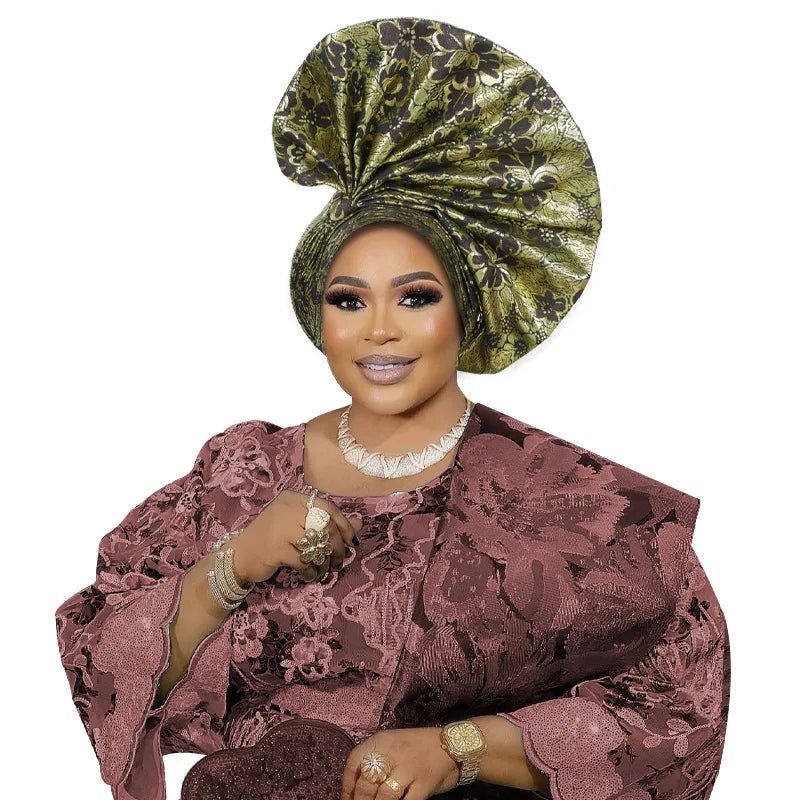 African Auto Gele Headwrap – Bold Fan - Shaped Ready - Made Headtie for Women - Free Delivery Worldwide only at Flexi Africa
