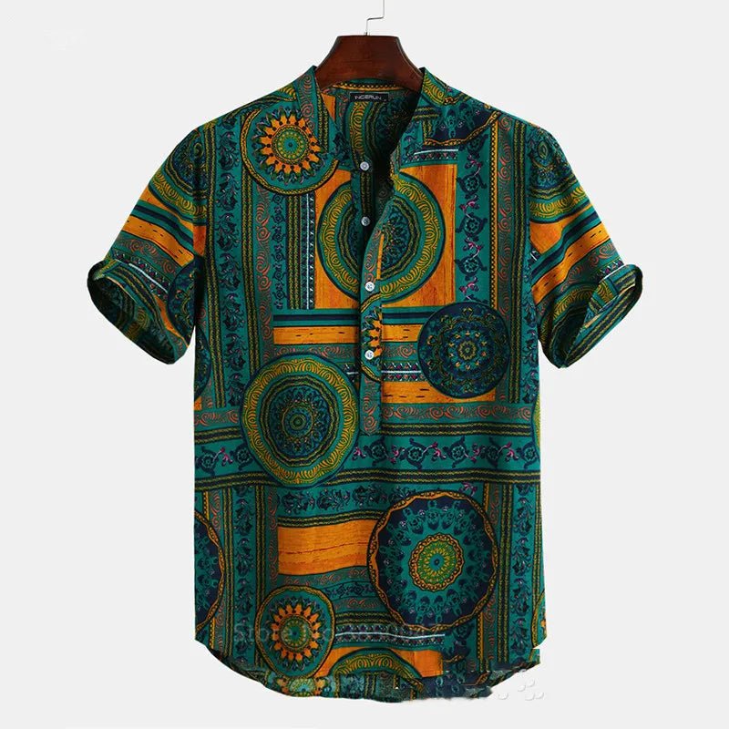 Men's Dashiki Print Summer Shirts - African Tribal Bazin Riche Hip Hop Short Sleeve Fashion - Free Delivery Worldwide only at Flexi Africa