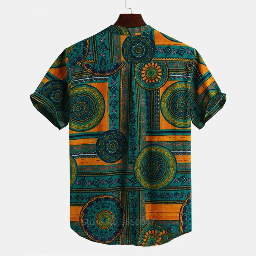 Men's Dashiki Print Summer Shirts - African Tribal Bazin Riche Hip Hop Short Sleeve Fashion - Free Delivery Worldwide only at Flexi Africa