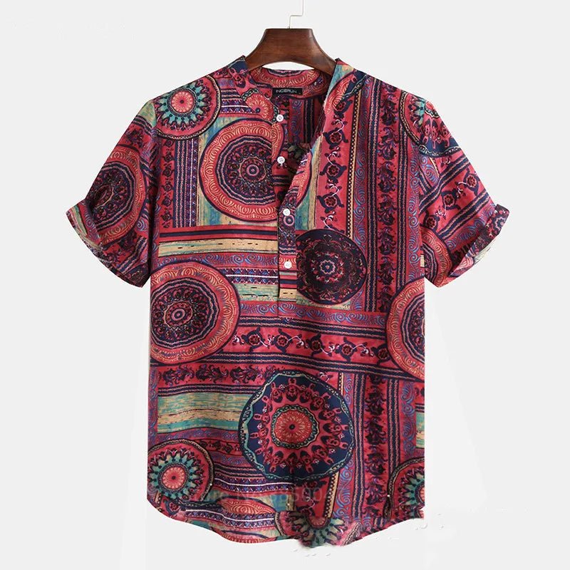 Men's Dashiki Print Summer Shirts - African Tribal Bazin Riche Hip Hop Short Sleeve Fashion - Free Delivery Worldwide only at Flexi Africa