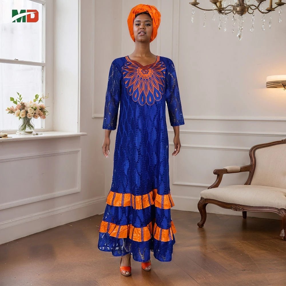 African Clothing for Women – Traditional Plus Size Floral Embroidered Dress - Free Delivery Worldwide only at Flexi Africa