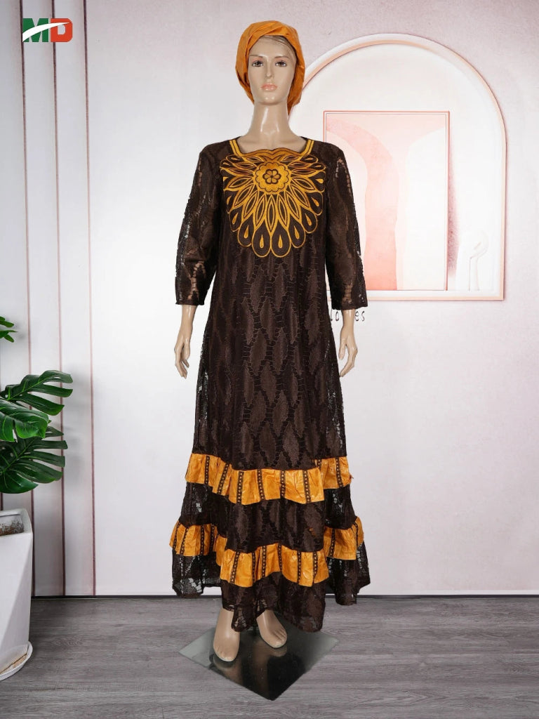 African Clothing for Women – Traditional Plus Size Floral Embroidered Dress - Free Delivery Worldwide only at Flexi Africa