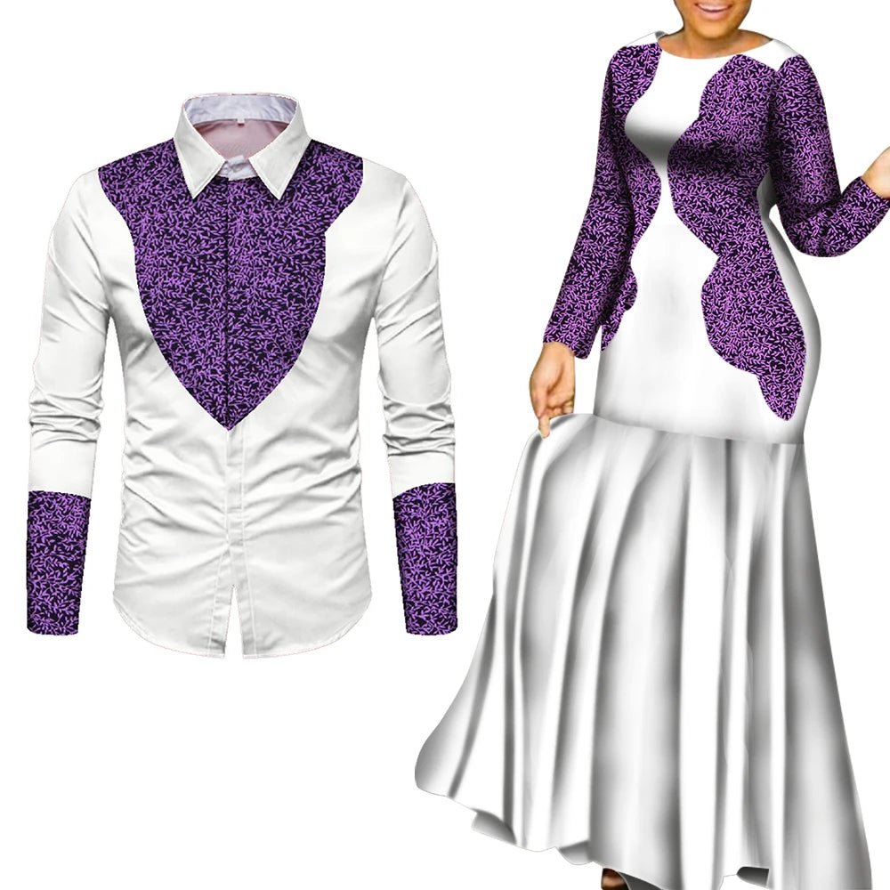 African Couple Matching Outfits – Elegant Lovers’ Traditional Clothing Set, Men’s Shirt & Women’s Long Maxi Dress - Free Delivery Worldwide only at Flexi Africa