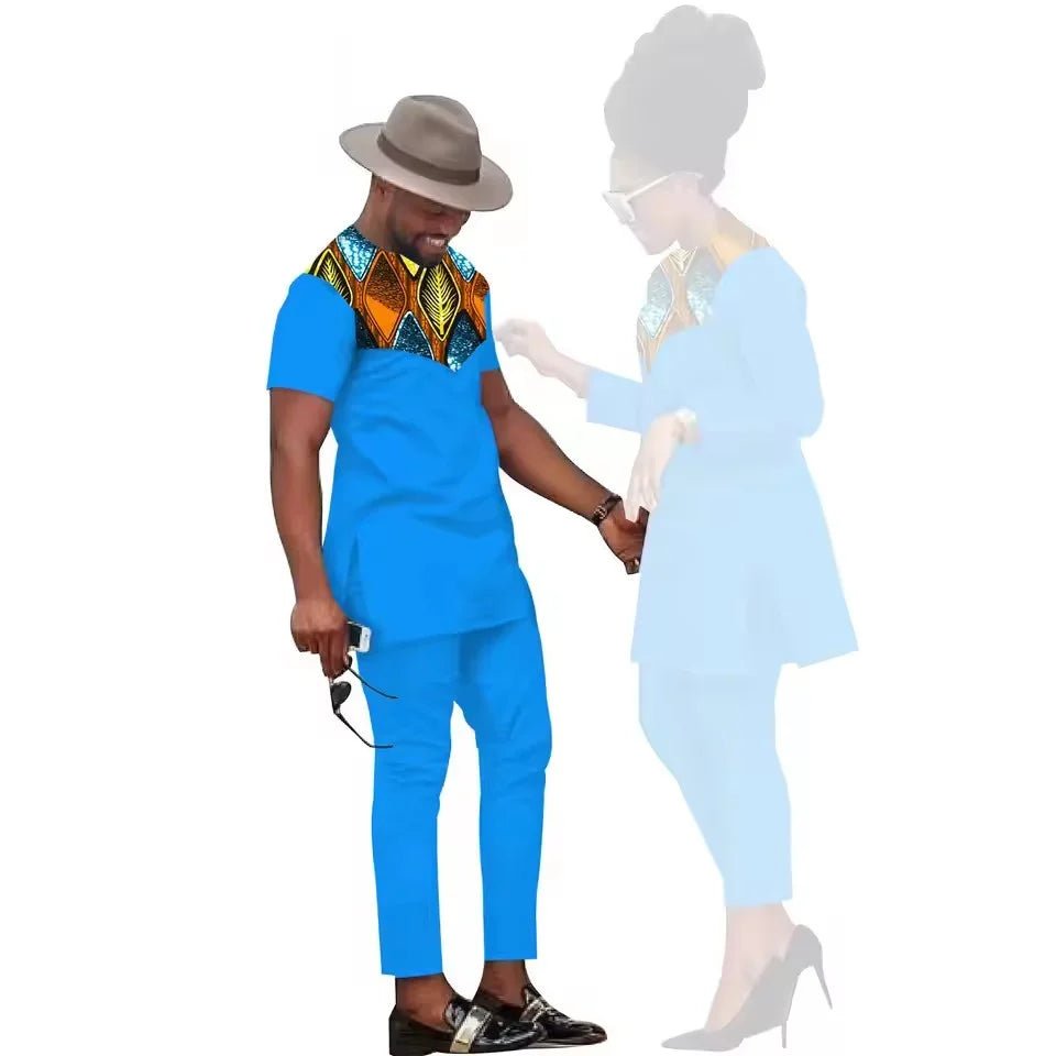 African Couples Matching Clothes – Handmade Bazin Riche Ankara Print for Women and Men - Free Delivery Worldwide only at Flexi Africa