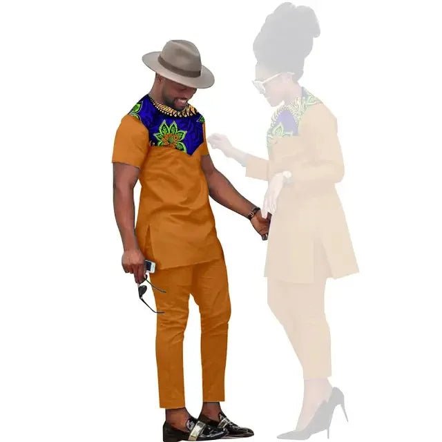 African Couples Matching Clothes – Handmade Bazin Riche Ankara Print for Women and Men - Free Delivery Worldwide only at Flexi Africa