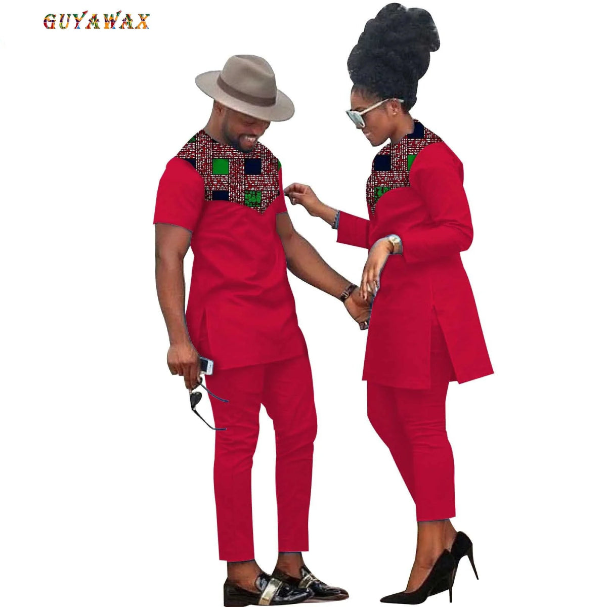 African Couples Matching Clothes – Handmade Bazin Riche Ankara Print for Women and Men - Free Delivery Worldwide only at Flexi Africa