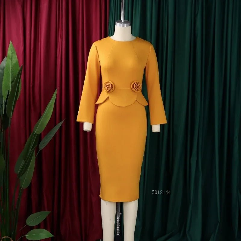 African Dashiki Midi Dress for Women – Elegant Autumn Winter Traditional Dress - Free Delivery Worldwide only at Flexi Africa