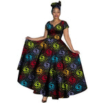 African Dashiki Women’s Maxi Dress – Ankara Print V - Neck Long Dress with Head Scarf - Free Delivery Worldwide only at Flexi Africa